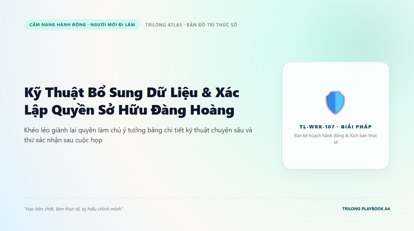 Minh họa nhân viên trẻ tự tin đứng lên bổ sung dữ liệu chuyên sâu và bảo vệ thành quả