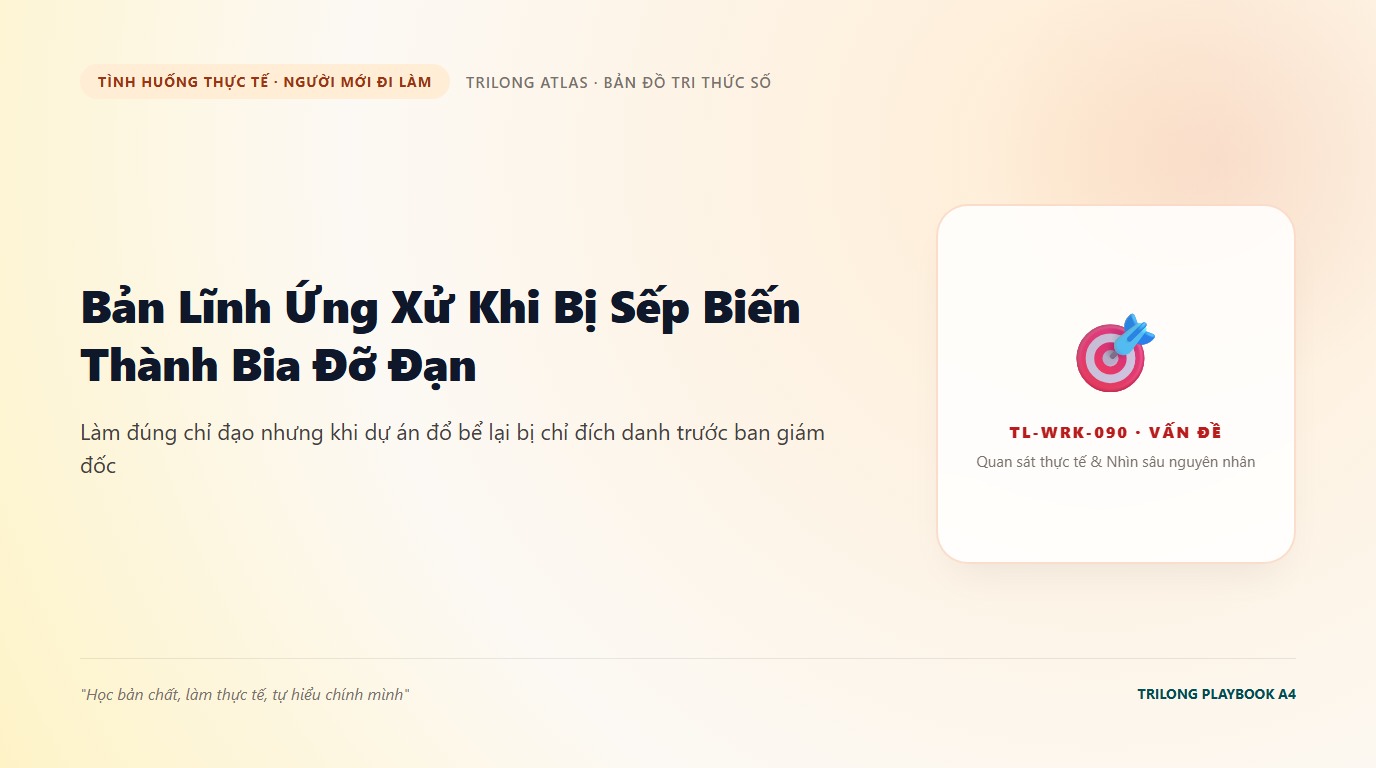 Minh họa nhân viên trẻ ngồi chết lặng trong phòng họp khi bị người quản lý chỉ trích và đổ lỗi