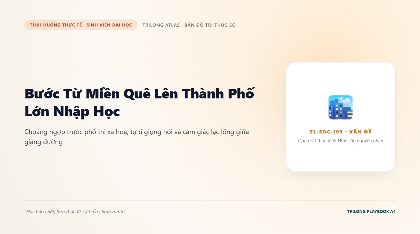 Minh họa bạn sinh viên đứng ngơ ngác giữa ngã tư thành phố lớn với chiếc ba lô giản dị nhìn dòng xe cộ tấp nập
