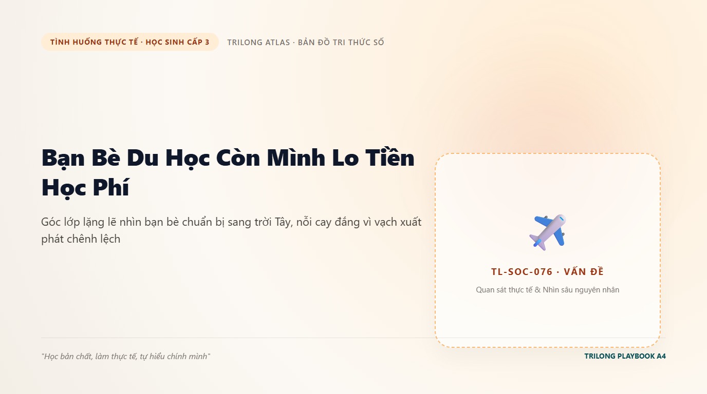 Minh họa bạn học sinh ngồi lặng lẽ ở góc lớp nhìn bạn bè bàn chuyện hồ sơ du học