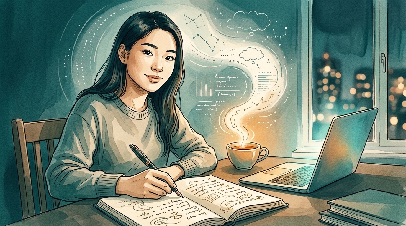 Khoảnh khắc người học tự tay ghi chép sổ tay và đối thoại tư duy cùng trí tuệ nhân tạo