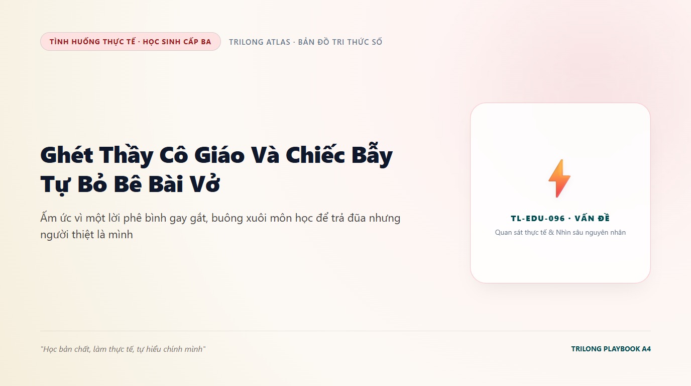 Minh họa học sinh cấp ba ngồi khoanh tay quay mặt đi đầy bất cần trong lớp học để chống đối thầy giáo
