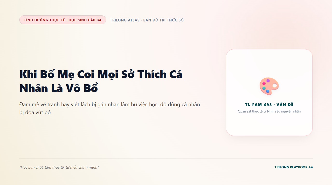 Minh họa học sinh cấp ba ngồi lặng lẽ ôm tập tranh vẽ bị vò nát trong phòng sau khi bị cha mẹ mắng mỏ nặng nề