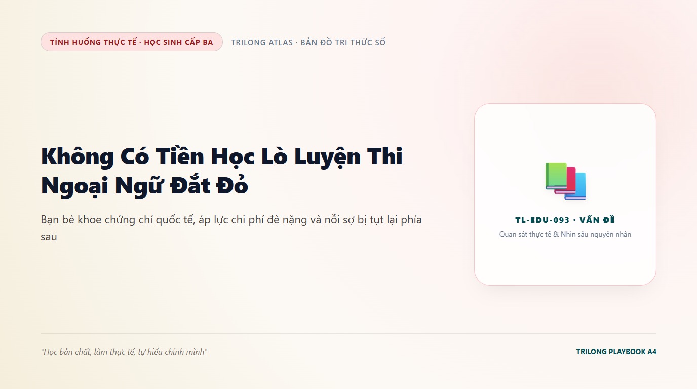 Minh họa học sinh cấp ba ngồi lặng lẽ bên bàn học với cuốn sách giáo khoa cũ trong khi bạn bè xúng xính đi học trung tâm đắt đỏ