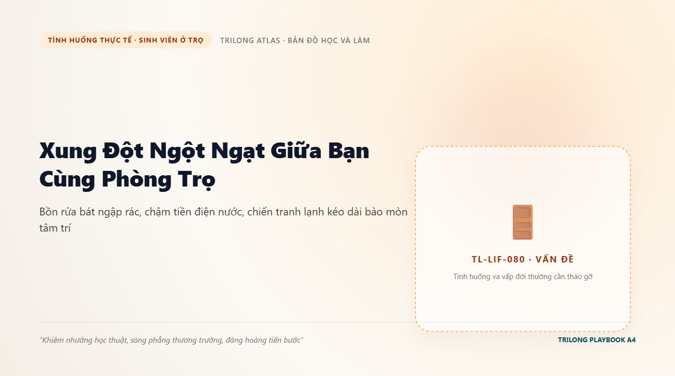 Minh họa căn phòng trọ sinh viên bừa bộn với sự im lặng căng thẳng giữa hai người bạn cùng phòng