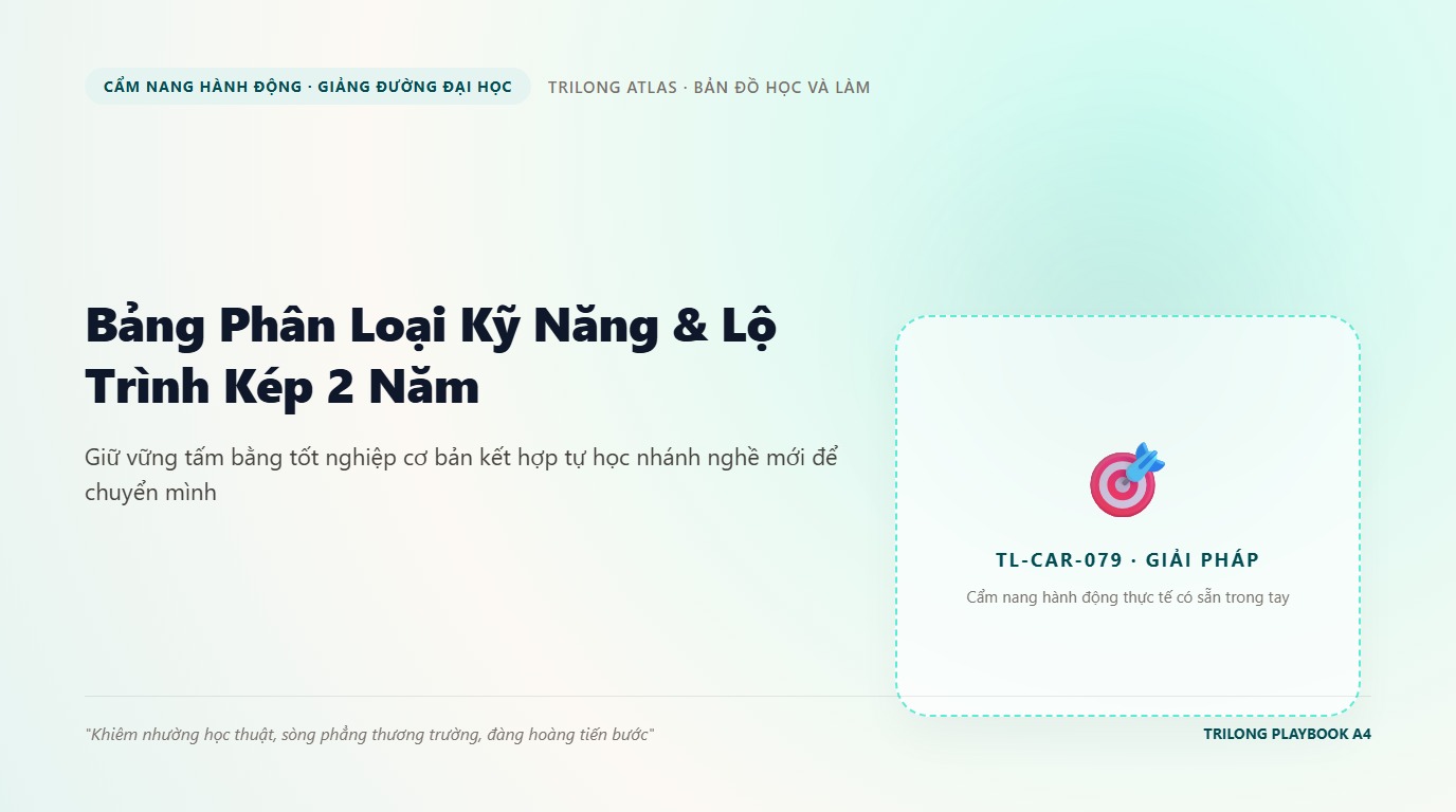 Sinh viên lập bảng phân loại kỹ năng trên sổ tay và tự học nhánh nghề mới bên máy tính