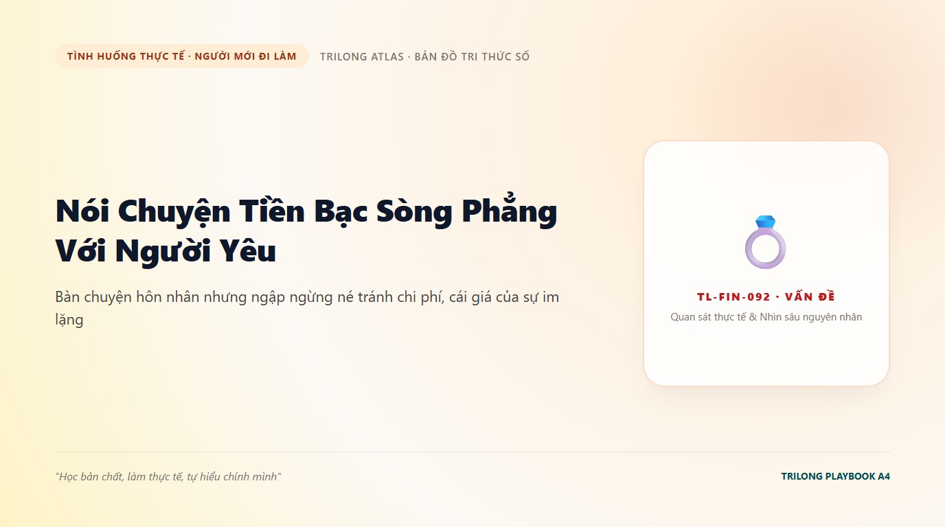 Minh họa cặp đôi trẻ ngồi đối diện nhau với vẻ mặt bối rối và căng thẳng bên tách trà