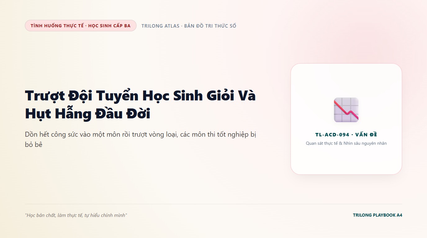 Minh họa học sinh cấp ba gục đầu buồn bã bên bảng tin trường học khi không có tên trong danh sách đội tuyển