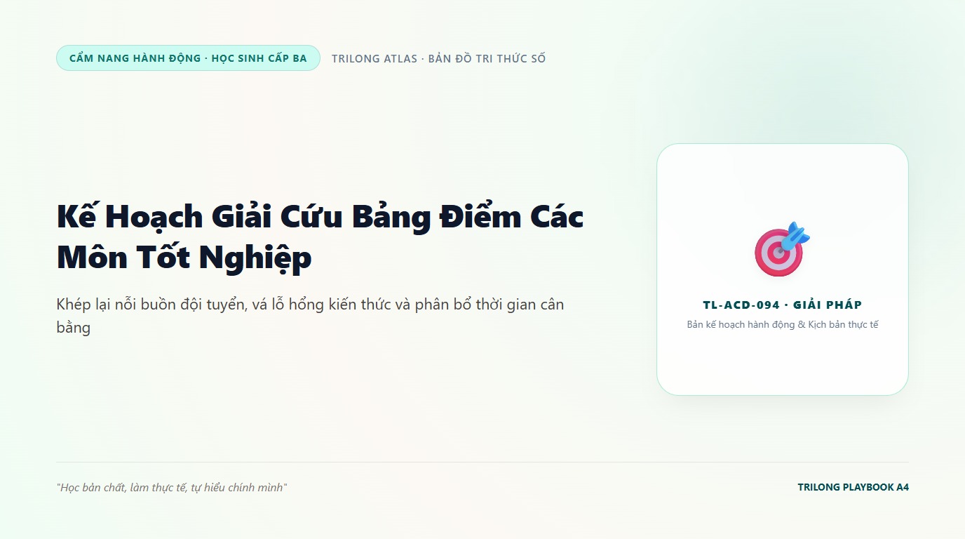Minh họa bạn trẻ ngồi tập trung bên bàn học với bảng kế hoạch ôn thi các môn tốt nghiệp được chia cột rành mạch