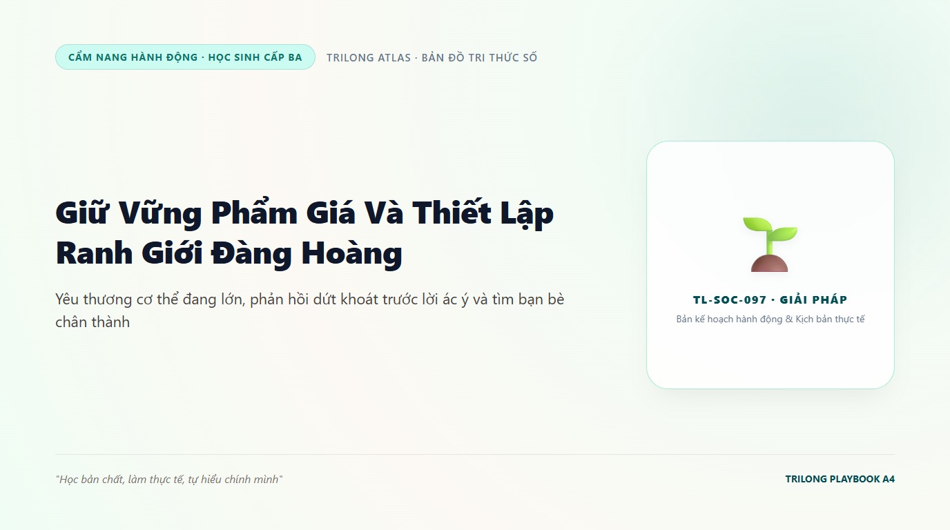 Minh họa bạn trẻ tự tin mỉm cười ngẩng cao đầu bước đi trên sân trường với ánh mắt rạng rỡ và phẩm giá vững vàng