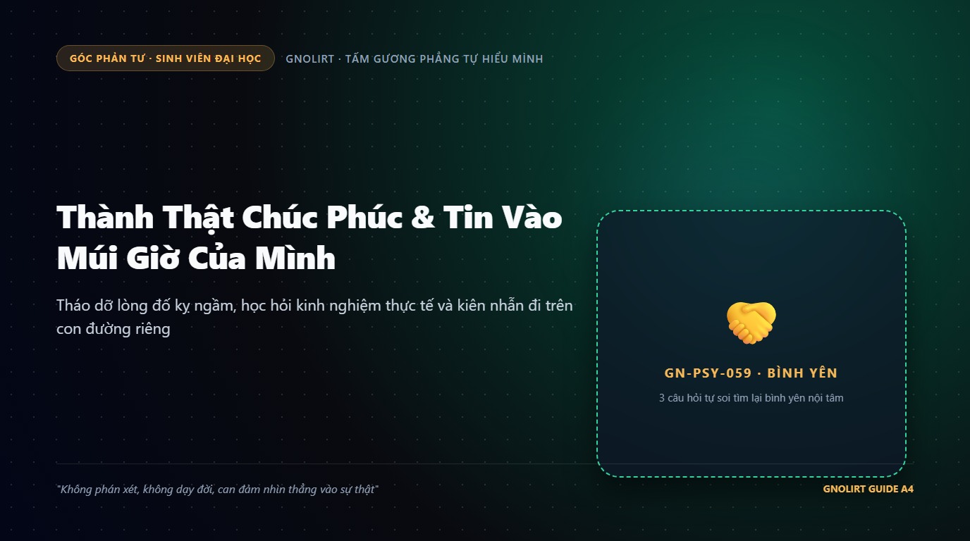 Minh họa bạn sinh viên bình tâm ngồi viết sổ tay bên bàn làm việc và mỉm cười nhẹ nhõm