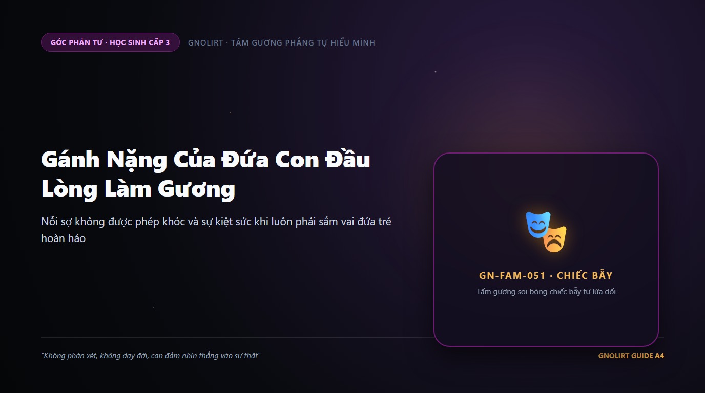 Minh họa bạn học sinh ngồi lặng lẽ ôm mặt trong phòng tối gánh vác áp lực đứa con đầu lòng