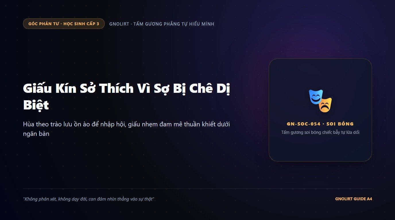 Minh họa bạn học sinh ngồi lặng lẽ ở góc lớp giấu cuốn sổ tay yêu thích dưới ngăn bàn