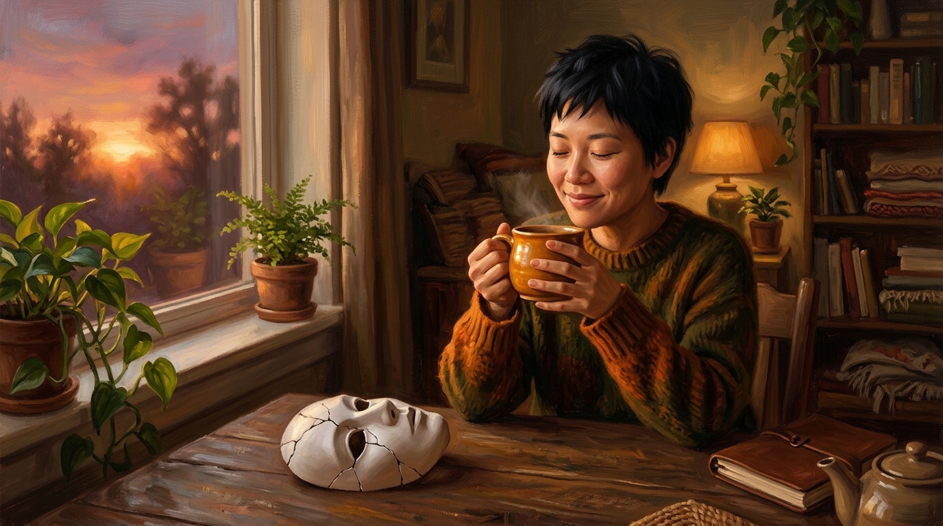 Khoảnh khắc bình yên bên tách trà ấm buổi hoàng hôn, buông bỏ chiếc mặt nạ và thở phào nhẹ nhõm